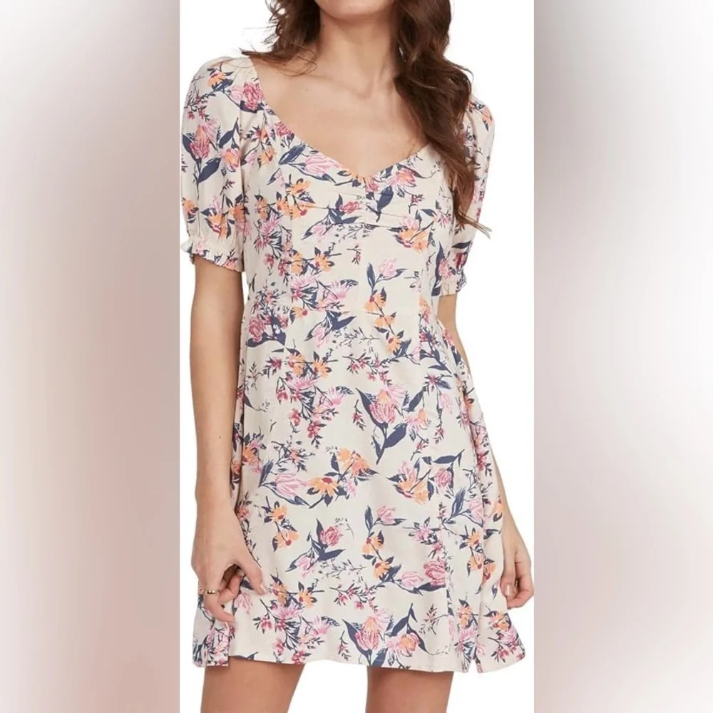 ROXY Tropical Floral Shimmy Shake Mini Dress Short Sleeve Women’s M - Picture 9 of 10